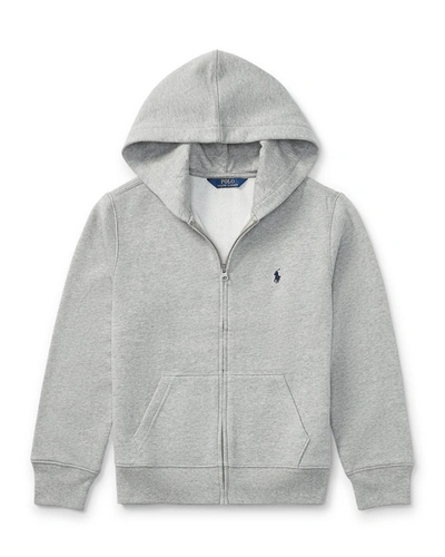 Shop Ralph Lauren Boy's Knitted Fleece Hoodie In Gray