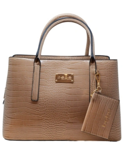 Shop Bebe Aubrey Croco Satchel With Card Case In Taupe