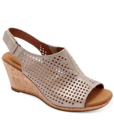Shop Rockport Women's Briah Perf Sling Wedge Sandals Women's Shoes In Light Beige