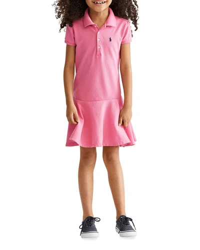 Shop Ralph Lauren Girl's Short-sleeve Knit Drop-waist Polo Dress In Baja Pink