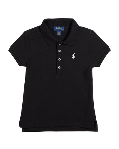 Shop Ralph Lauren Girl's Logo Embroidered Short-sleeve Polo Shirt In Polo Black