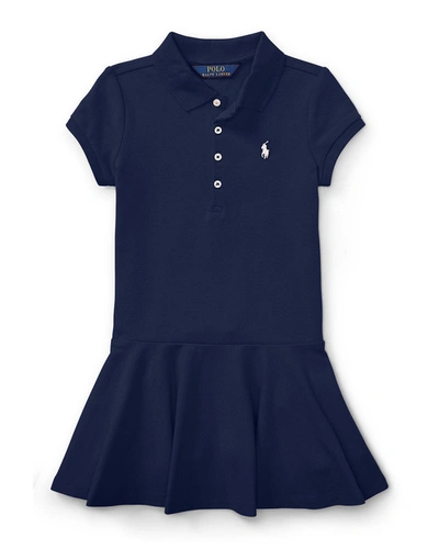 Shop Ralph Lauren Girl's Short-sleeve Knit Drop-waist Polo Dress In French Navy