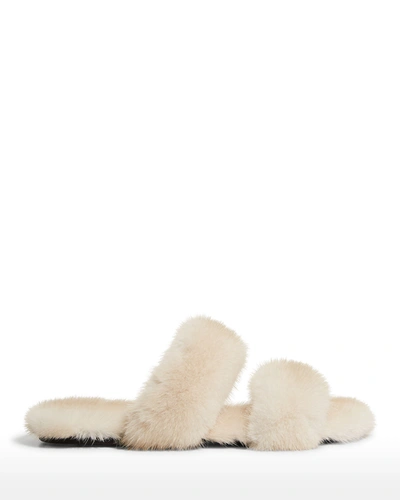 Shop Saint Laurent Mink Fur Slide Sandals In 9700 Cream