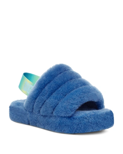 Shop Ugg Girl's Fluff Yeah Quilted Shearling Slingback Slippers, Kids In Blue