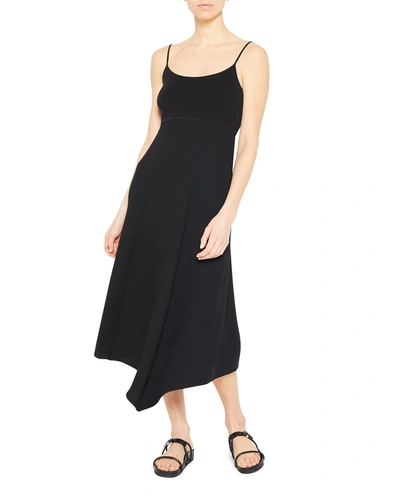 Shop Theory Midi Fit-&-flare Crepe Dress In Blk