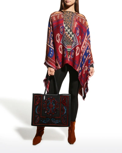 Shop Etro Aztec Print Wool Cape In Red