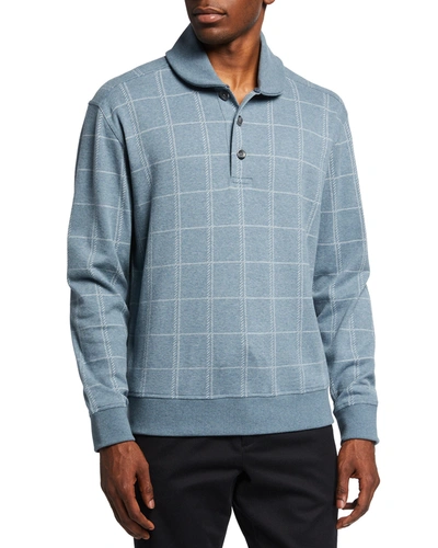 Shop Vince Men's Brushed Windowpane Henley Shirt In H Palisades Blue