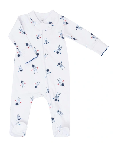 Shop Sammy + Nat Boy's Astronaut-print Zip-up Footie Pajamas In Blue