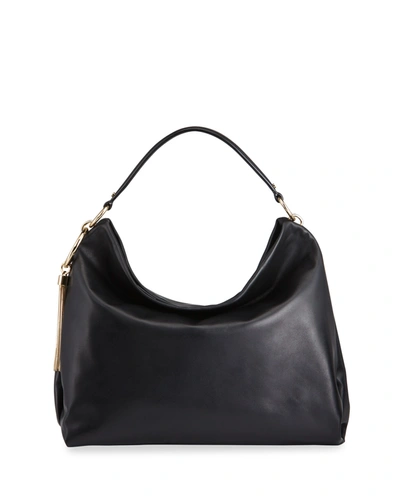 Shop Jimmy Choo Callie Leather Hobo Shoulder Bag In Black/gold