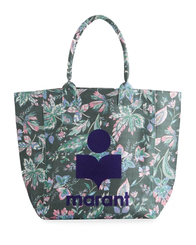 Shop Isabel Marant Yenky Floral-print Logo Tote Bag In 67dg Dark Green