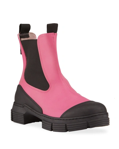 Shop Ganni City Bicolor Recycled Chelsea Booties In Shocking Pink