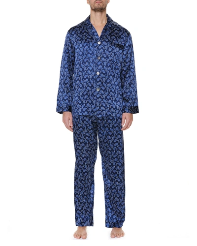 Shop Majestic Men's Silk Paisley Pajama Set In Blue