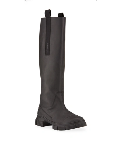 Shop Ganni Country Recycled Tall Moto Boots In Black