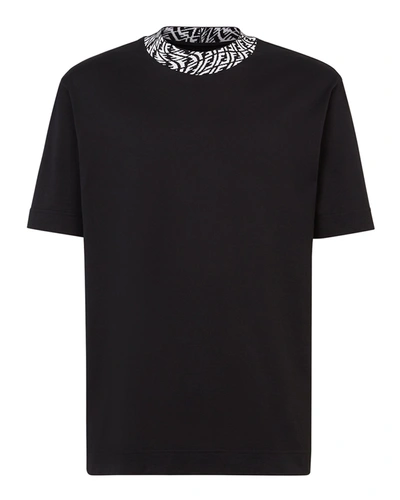 Shop Fendi Men's Ff-neck Knit T-shirt In Black+white Black