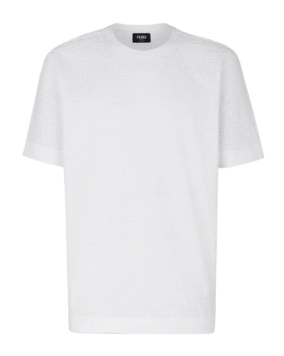 Shop Fendi Men's Ff Fishook Logo T-shirt In Bianco
