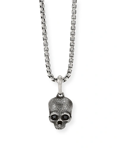 Shop David Yurman Men's Memento Mori Skull Pendant With Diamonds In Silver, 18mm In Black Diamond