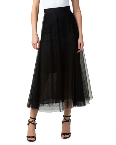 Shop Akris Long Tulle Skirt W/ Organza Underlayer In Black