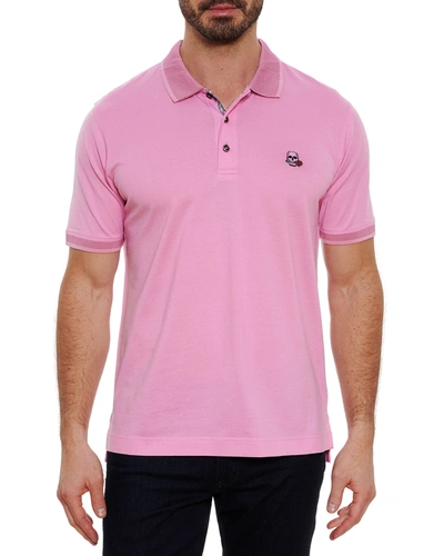 Shop Robert Graham Men's Archie Polo Shirt W/ Contrast Detail In Lt Pink