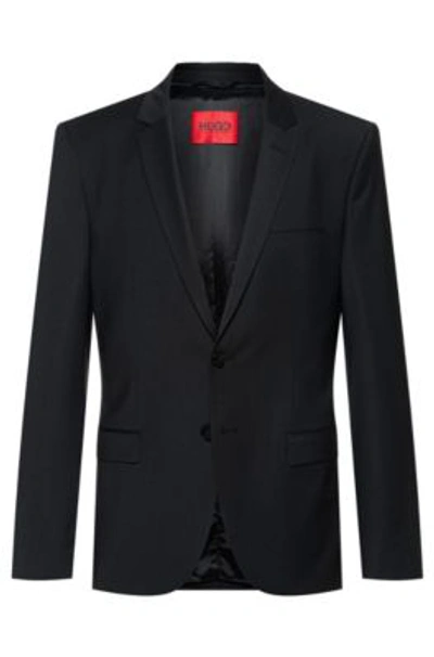 Shop Hugo Extra-slim-fit Jacket In A Stretch-wool Blend In Black