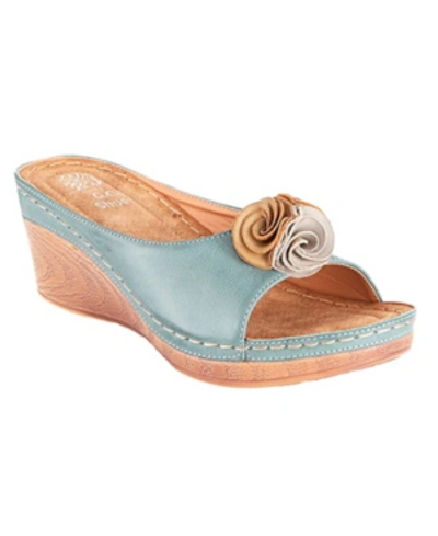 Shop Gc Shoes Women's Sydney Rosette Wedge Sandals In Blue