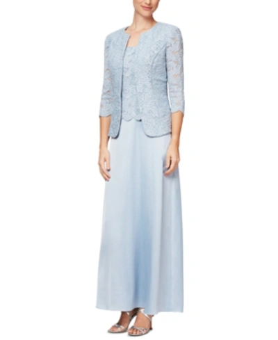 Shop Alex Evenings Lace Jacket & Lace-top Gown In Hydrangea Blue