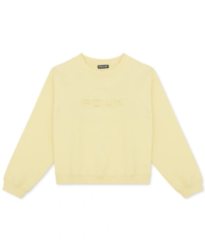 Shop Fcuk Embroidered Logo Crewneck Sweatshirt In Chalky Yellow