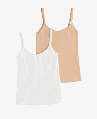 Shop On Gossamer Women's Cotton Camisole, Pack Of 2 In Champagne, White