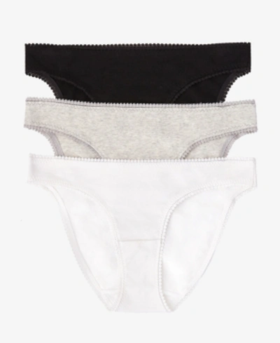 Shop On Gossamer Women's Cotton Hip Bikini Panty, Pack Of 3 In Black, White, Gray