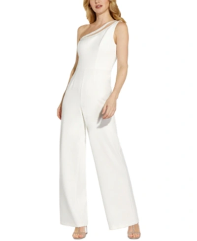 Shop Adrianna Papell Embellished One-shoulder Jumpsuit In Ivory