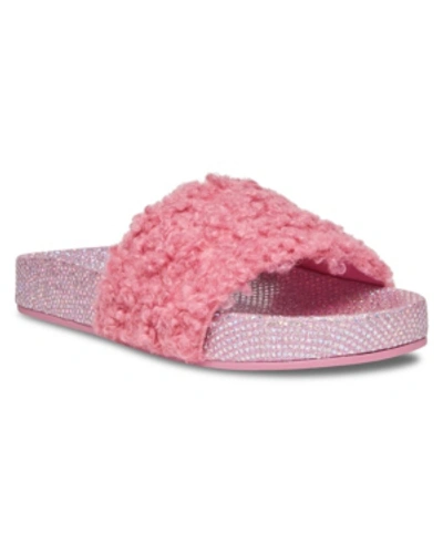 Shop Steve Madden Little Girls Jshear Faux Shearling Slide Sandals In Pink
