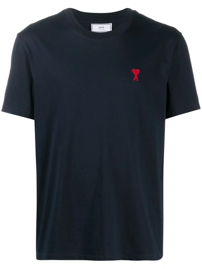 Shop Ami Alexandre Mattiussi Logo-embroidered Short-sleeve T-shirt In Blau