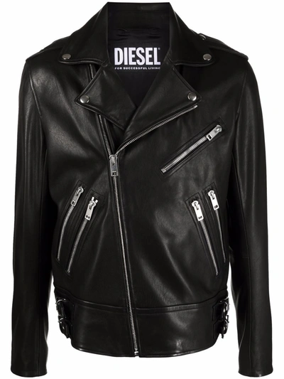 Shop Diesel Biker-style Zip Jacket In Schwarz