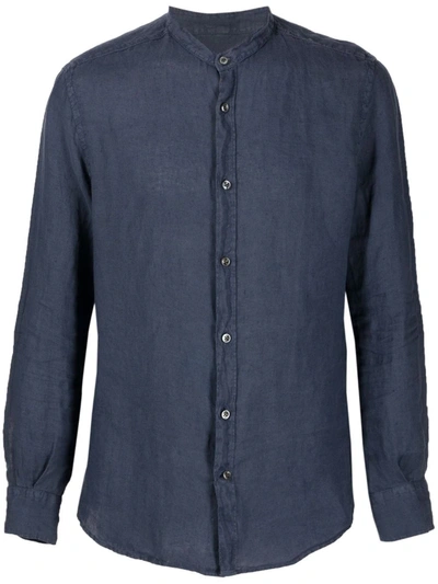 Shop Glanshirt Band-collar Linen Shirt In Blau