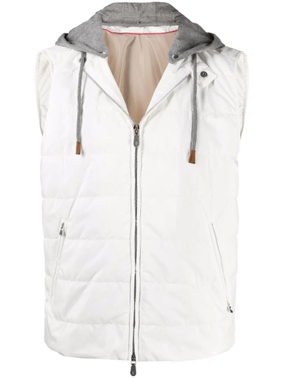 Shop Eleventy Hooded Gilet Jacket In Weiss