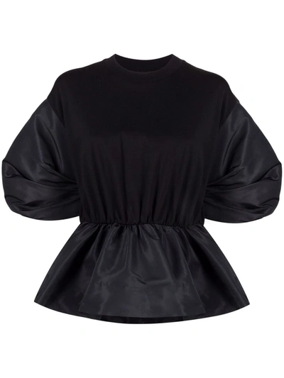 Shop Alexander Mcqueen Puff-sleeve Peplum Top In Schwarz