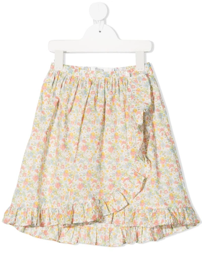 Shop Bonpoint Teen Ruffled Floral-print Skirt In 中性色
