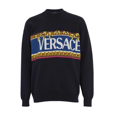 Shop Versace Sweatshirt With Logo In Navy