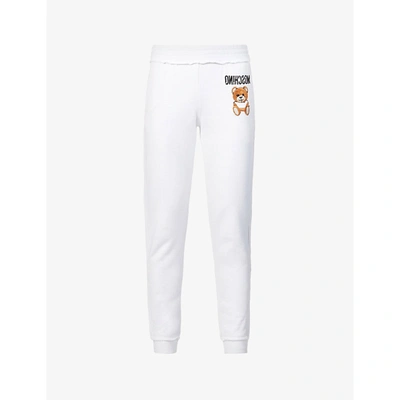 Shop Moschino Teddy Bear-embroidered Mid-rise Cotton-jersey Jogging Bottoms In White