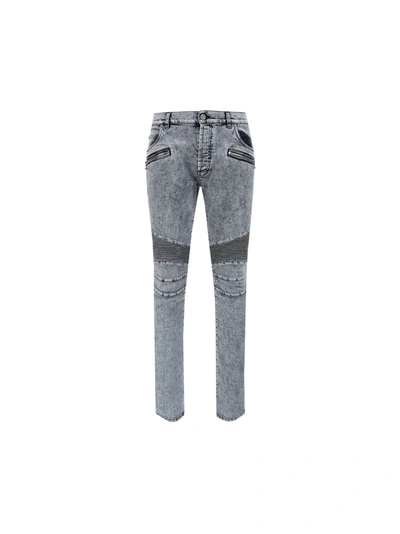 Shop Balmain Men's Grey Cotton Jeans