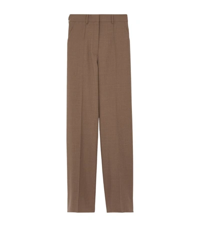 Shop Burberry Wool Wide-leg Trousers In Brown
