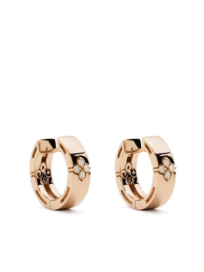 Shop Roberto Coin 18kt Rose Gold Love In Verona Diamond Hoop Earrings In Pink