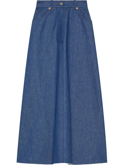 Shop Gucci High-waisted Denim Skirt In Blau