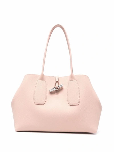 Shop Longchamp Roseau Leather Tote Bag In Rosa