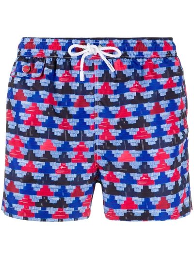 Shop Kiton Geometric Print Swim Shorts Man In Multicolor Blue