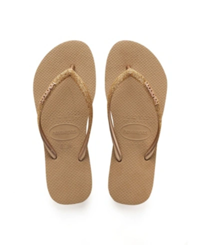 Shop Havaianas Women's Slim Glitter Flip Flop Sandals Women's Shoes In Rose Gold