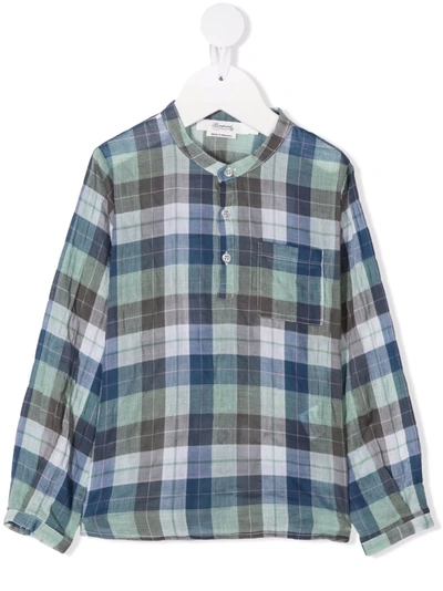 Shop Bonpoint Teen Plaid-check Shirt In Blue