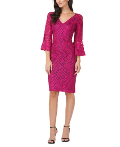Shop Js Collections Applique-lace Bell-sleeve Dress In Magenta Pink