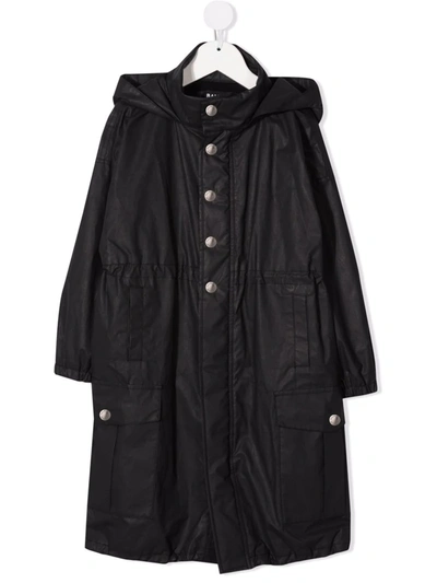Shop Balmain Logo-embroidered Hooded Trench Coat In Black