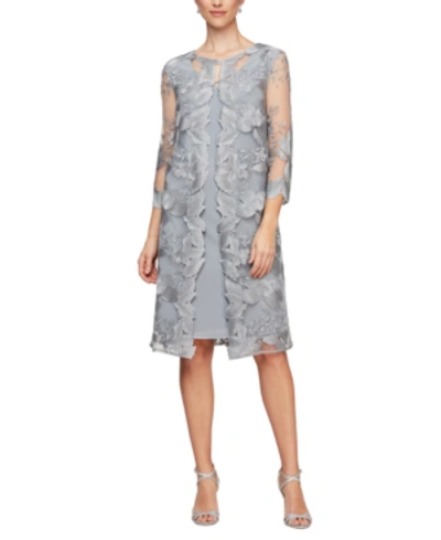 Shop Alex Evenings Petite Layered-look Embroidered Jacket Dress In Dove Gray