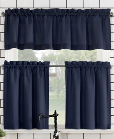 Shop No. 918 Martine Microfiber Semi-sheer Rod Pocket Kitchen Curtain Valance And Tiers Set, 14" L X 54" W In Navy Blue